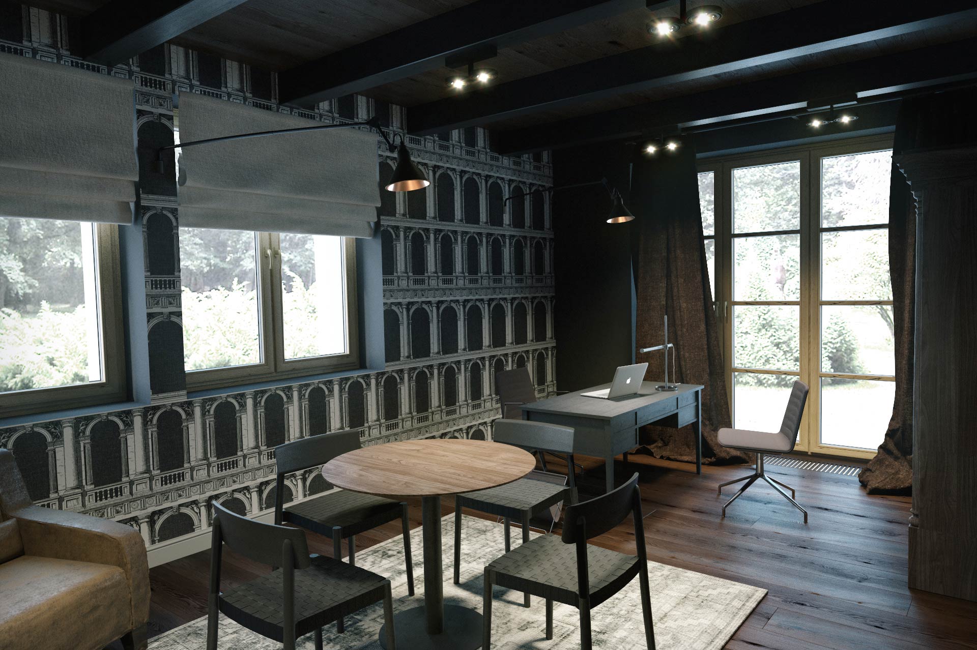 Wizualizacja 3D - gabinet - luksusowy dom jednorodzinny