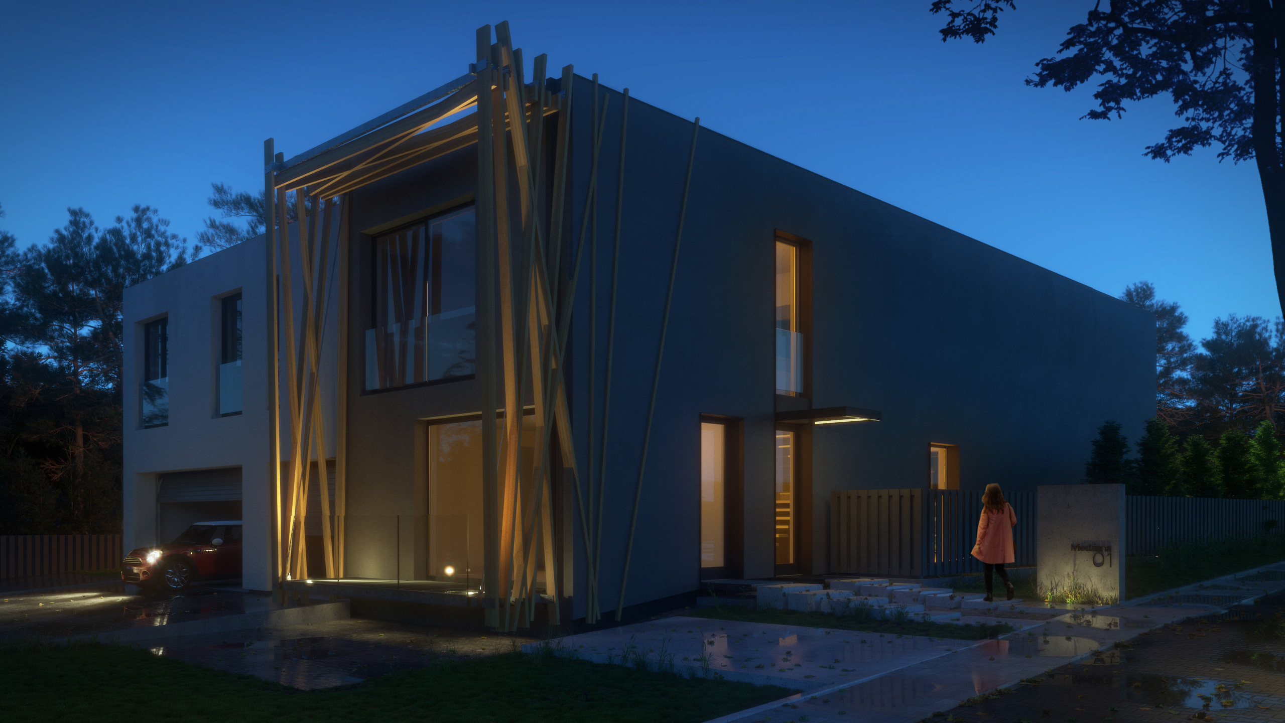 Visualization of a detached house by night - exterior